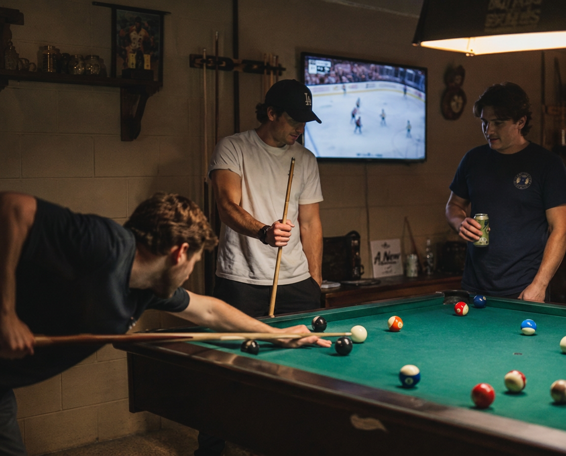 Mates spending time together around a pool table