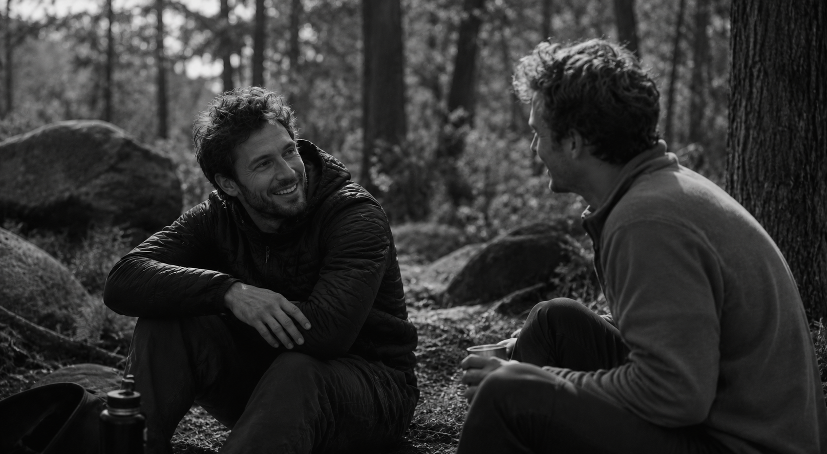 Mates talking in a forest