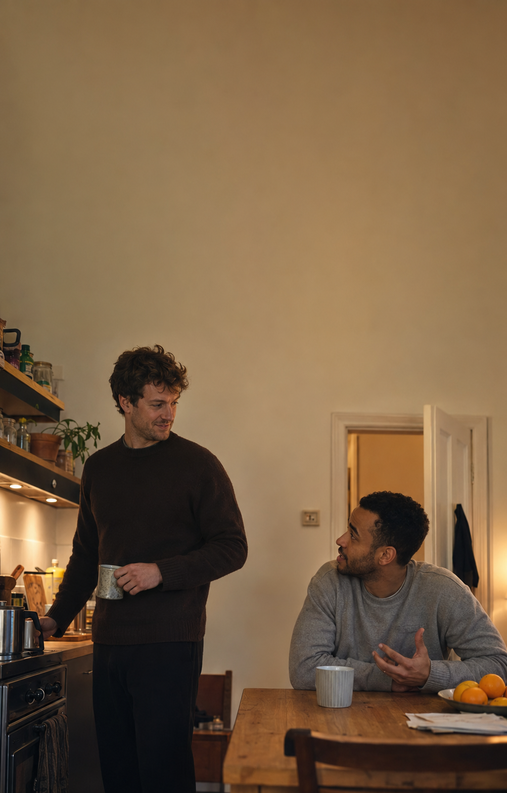 Mates laughing on a sofa
