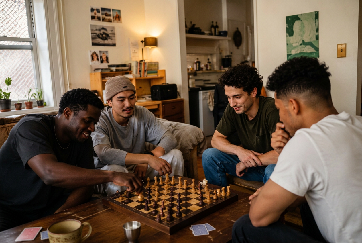 Mates together in a community space